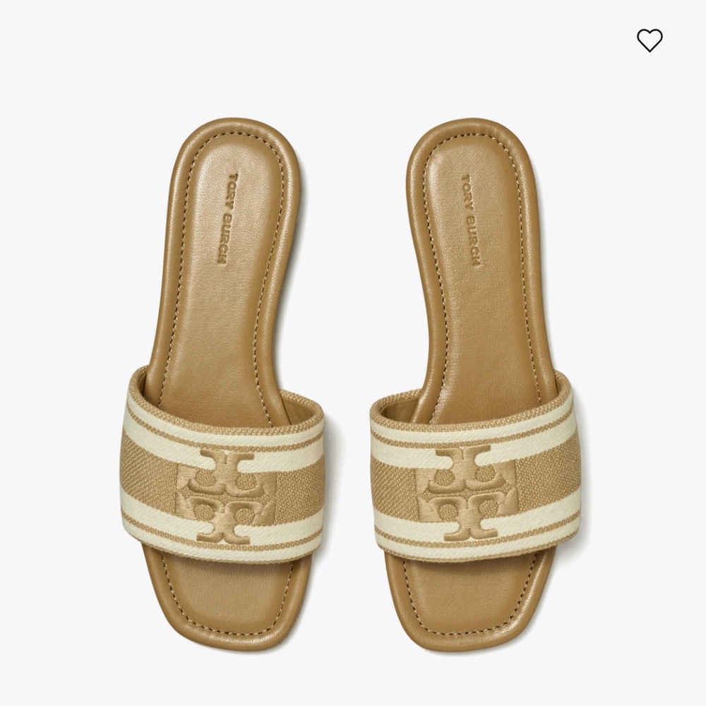 Tory Burch Tan Leather Slide Sandals with Logo Detail